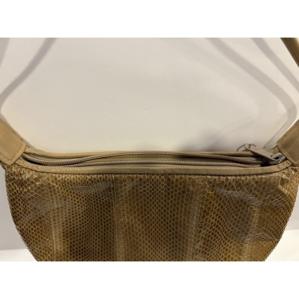 Clemente Vintage Snake Skin Shoulder Purse Tan / Brown With Strap Zipper Closure - Picture 9 of 16